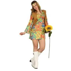 Jourdefete Déguisement Robe Avec Gilet Hippie Femme - Taille Au Choix
