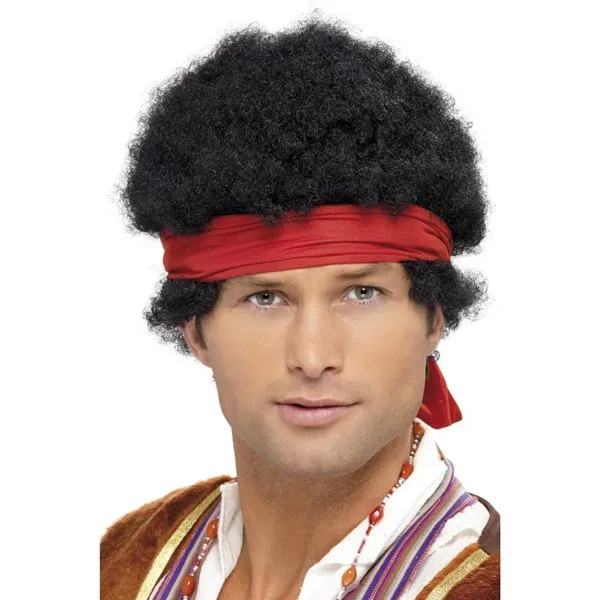 Jourdefete Perruque Hippie Cheveux Noirs Courts Frisés