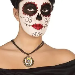 Jourdefete Collier Day Of The Dead - Pendentif Jaune Et Blanc