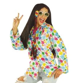 Jourdefete Chemise Velours Hippie Blanche à Fleurs Multicolores