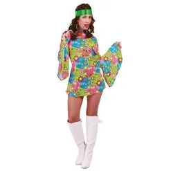 Jourdefete Déguisement Robe Hippie Femme - Taille Unique