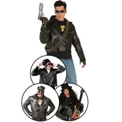 Jourdefete Veste Noire Simili Cuir Homme - Taille Unique