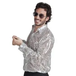 Jourdefete Chemise Disco Sequins Argent Homme - Taille Au Choix