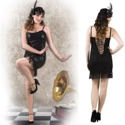 Jourdefete Robe Noire Brillante De Charleston - Taille Unique