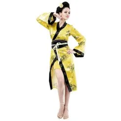 Jourdefete Robe Chinoise Jaune Femme - Taille Unique