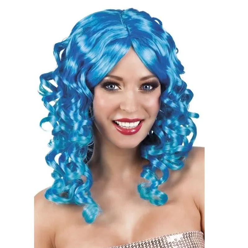Jourdefete Perruque Femme Bouclée Bleu
