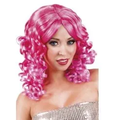 Jourdefete Perruque Femme Bouclée Rose Vif