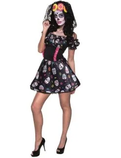 Jourdefete Costume Day Of The Dead Femme - Taille Au Choix
