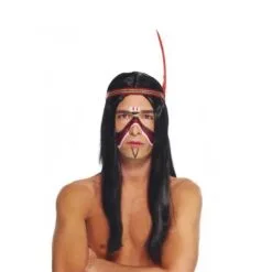 Jourdefete Perruque Indien Apache Avec Bandeau Et Plume Pour Adulte