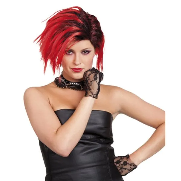 Jourdefete Perruque Punk 80's Rouge Et Noir – Image 2