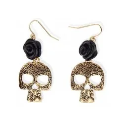 Jourdefete Boucles D'Oreilles - Crâne Doré Et Rose Noire