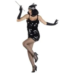 Jourdefete Déguisement Charleston Robe Noire à Sequins - Taille Unique