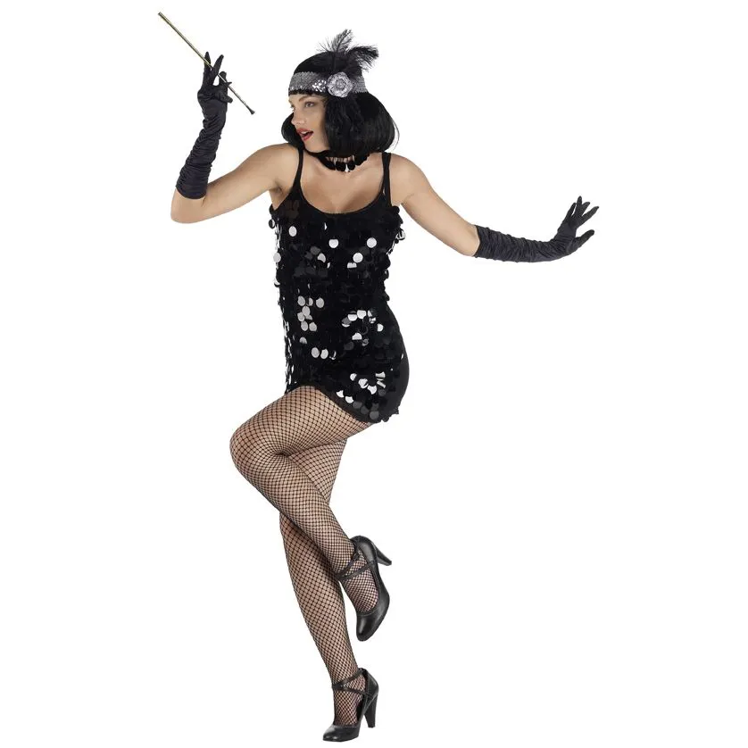 Jourdefete Déguisement Charleston Robe Noire à Sequins - Taille Unique