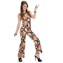 Jourdefete Déguisement Femme Disco Combinaison Framboise Verte - Taille Au Choix