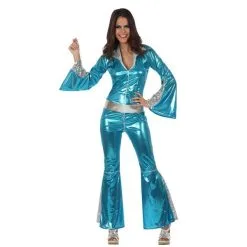 Jourdefete Combinaison Disco Bleue Métallisée Femme