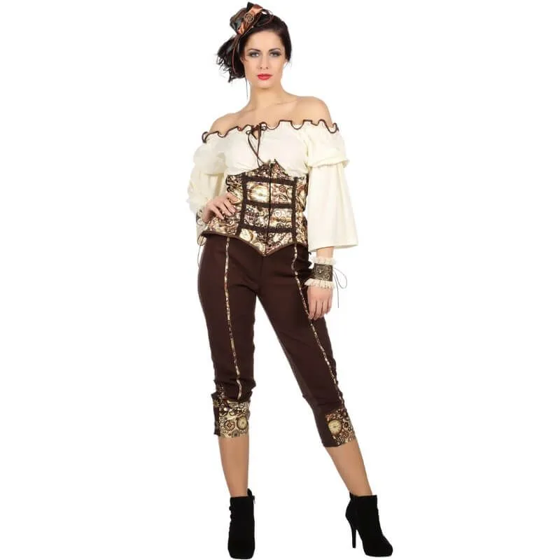 Jourdefete Déguisement Femme – Ensemble 3 Pièces Steampunk – Rouages Marron – Taille Au Choix
