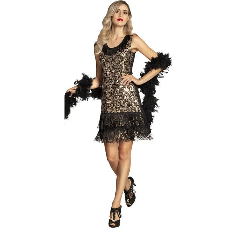 Jourdefete Déguisement Femme - Robe Charleston - Paon Or - Taille Au Choix