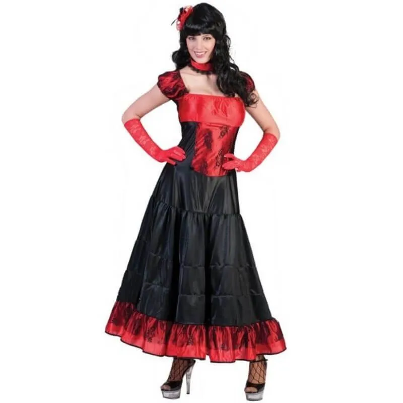 Jourdefete Déguisement Femme - Robe De Saloon - Rouge - Taille Au Choix