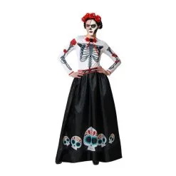 Jourdefete Déguisement Femme Robe Longue Avec Ceinture - Day Of The Dead - Taille Au Choix