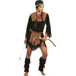 Jourdefete Déguisement Indienne Noir Et Marron - Femme - Taille Au Choix