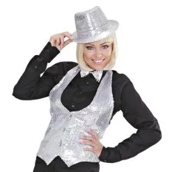 Jourdefete Gilet Femme à Sequins - Argent - Taille Au Choix