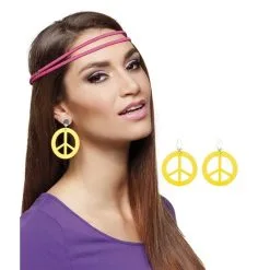 Jourdefete Boucles D'Oreilles Hippie Peace And Love - Jaune