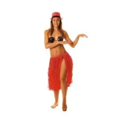 Jourdefete Jupe Hawaïenne Mi-Longue Raffia 60 Cm - Rose