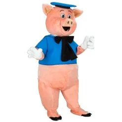 Jourdefete Mascotte Petit Cochon Nif-Nif Gilet Bleu