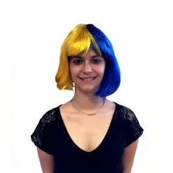 Jourdefete Perruque Carrée Jaune Et Bleu