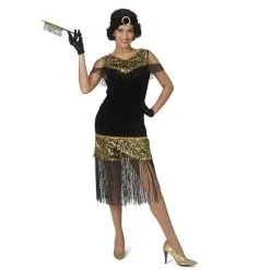 Jourdefete Robe De Charleston - Noir & Or - Taille Au Choix